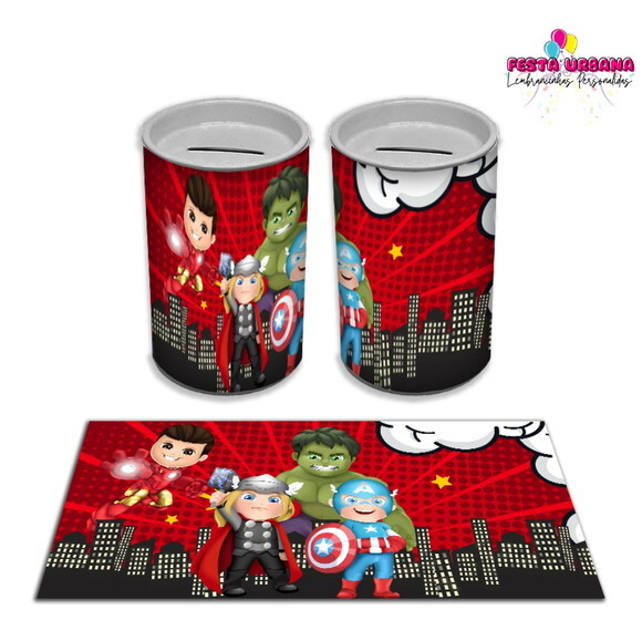 Adesivo Cofrinho Vingadores Super Heróis Cutes | Tubolata Festa 