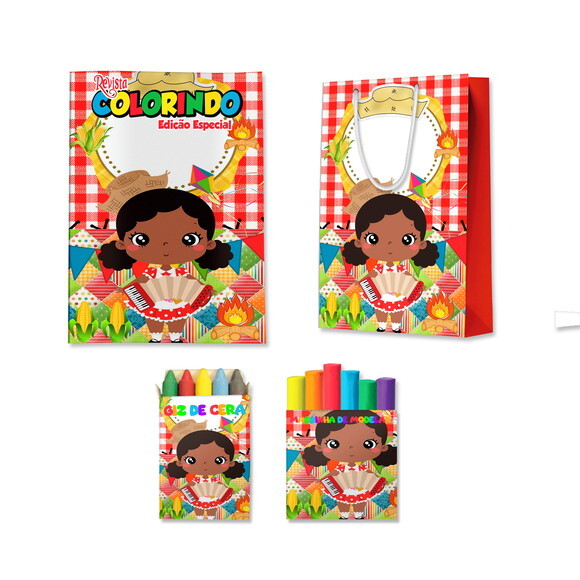 Kit Colorir com Massinha e Sacola Arraiá Festa Junina Menina | L