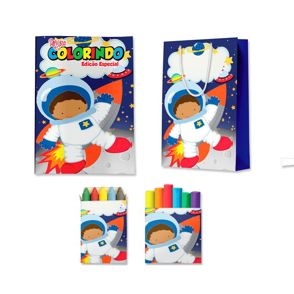 Kit Colorir com Massinha e Sacola Astronauta | Lembrancinha Festa