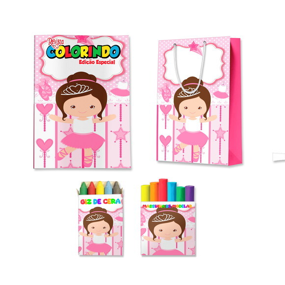 Kit Colorir com Massinha e Sacola Bailarina | Lembrancinha Festa 