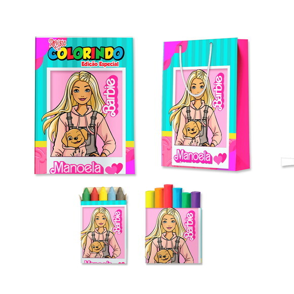 Kit Colorir com Massinha e Sacola Barbie | Lembrancinha Festa Inf