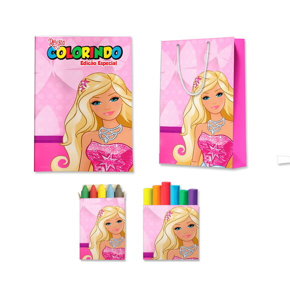 Kit Colorir com Massinha e Sacola Barbie | Lembrancinha Festa Inf