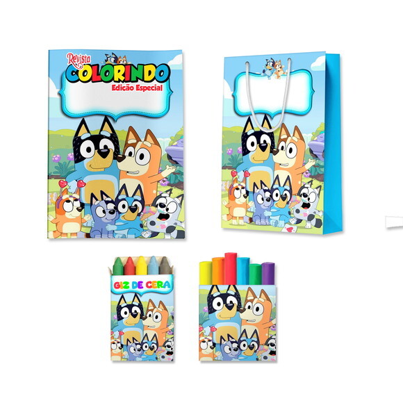 Kit Colorir com Massinha e Sacola Bluey | Lembrancinha Festa Infa