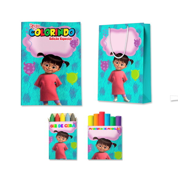 Kit Colorir com Massinha e Sacola Boo Monstros Sa | Lembrancinha 