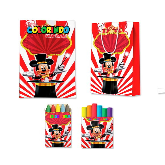 Kit Colorir com Massinha e Sacola Circo do Mickey | Lembrancinha 