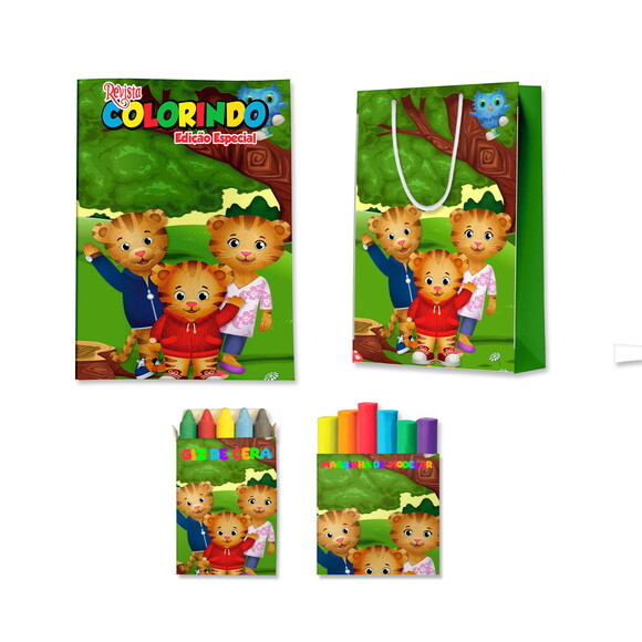 Kit Colorir com Massinha e Sacola Daniel Tigre | Lembrancinha Fes