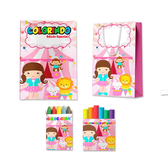 Kit Colorir com Massinha e Sacola Circo Rosa Menina | Lembrancinh