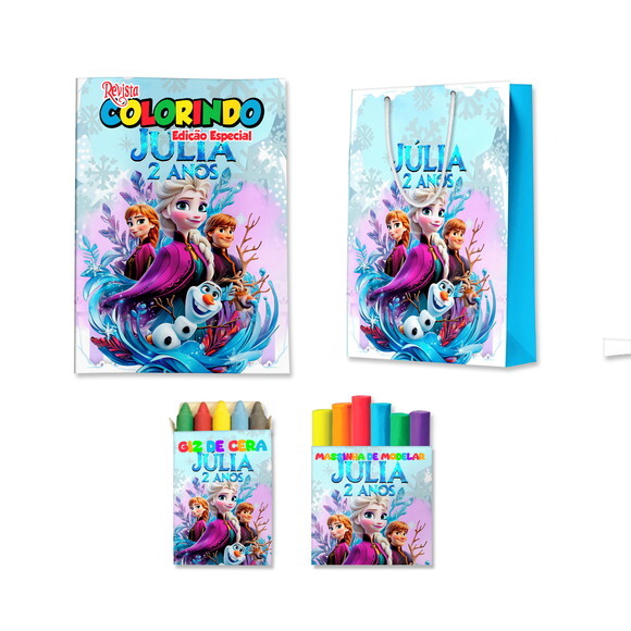 Kit Colorir com Massinha e Sacola Frozen | Lembrancinha Festa Inf