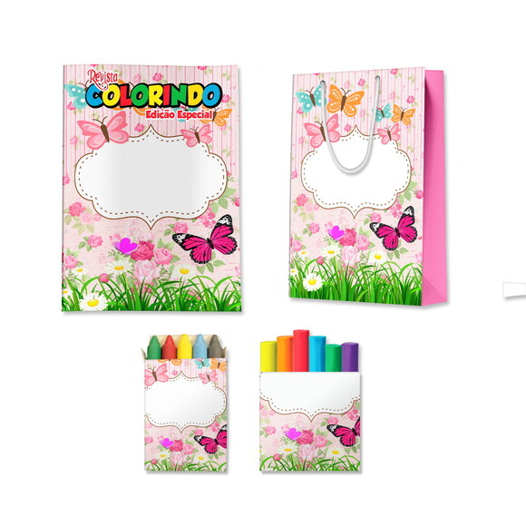 Kit Colorir com Massinha e Sacola Jardim de Borboletas Rosa | Lem