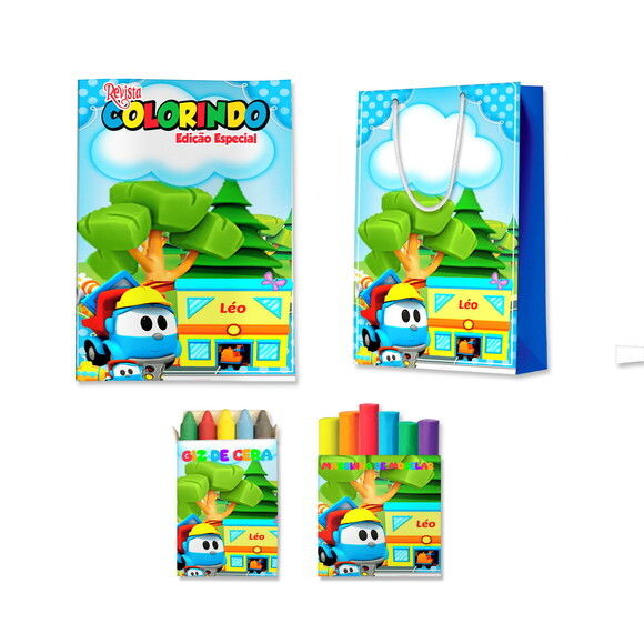 Kit Colorir com Massinha e Sacola Leo o Caminhão | Lembrancinha 