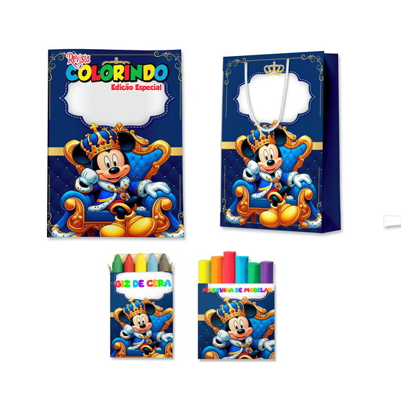 Kit Colorir com Massinha e Sacola Mickey Realeza | Lembrancinha F