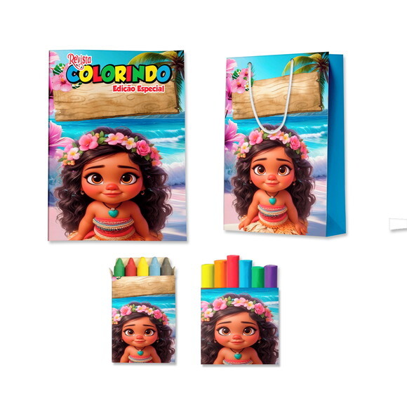Kit Colorir com Massinha e Sacola Moana Baby | Lembrancinha Festa