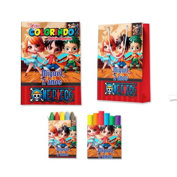 Kit Colorir com Massinha e Sacola One Piece | Lembrancinha Festa 