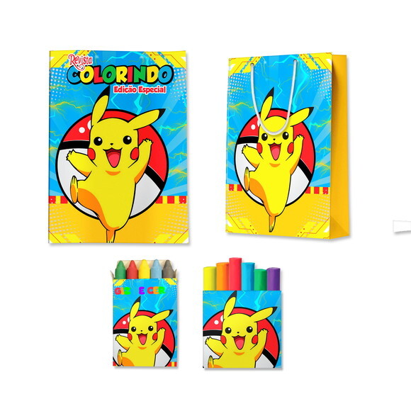 Kit Colorir com Massinha e Sacola Pokémon Pikachu | Lembrancinha