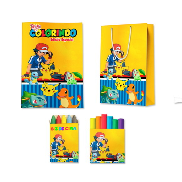 Kit Colorir com Massinha e Sacola Pokémon | Lembrancinha Festa I
