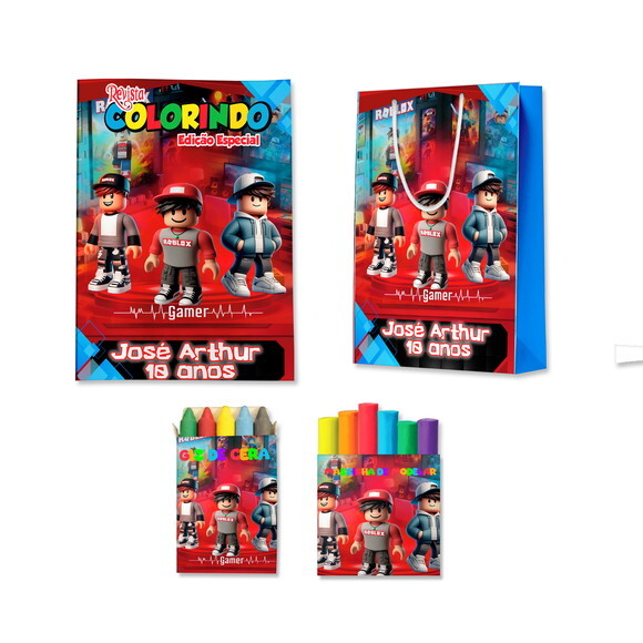 Kit Colorir com Massinha e Sacola Roblox | Lembrancinha Festa Inf