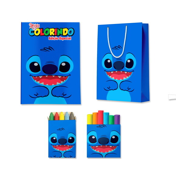 Kit Colorir com Massinha e Sacola Stitch | Lembrancinha Festa Inf