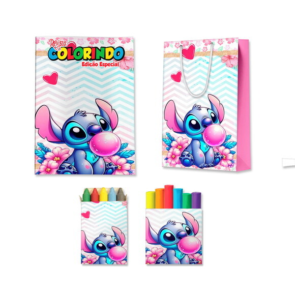 Kit Colorir com Massinha e Sacola Stitch | Lembrancinha Festa Inf