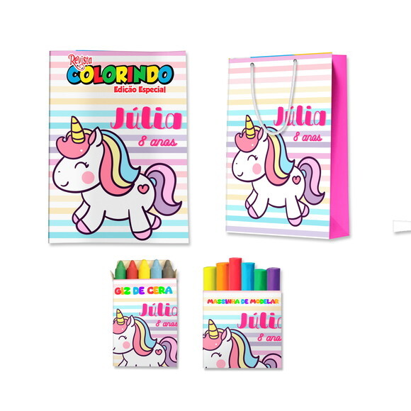 Kit Colorir com Massinha e Sacola Unicórnio | Lembrancinha Festa