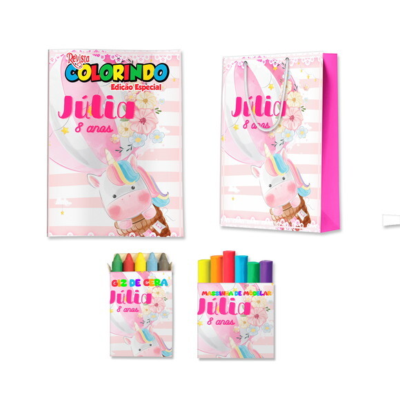Kit Colorir com Massinha e Sacola Unicórnio | Lembrancinha Festa