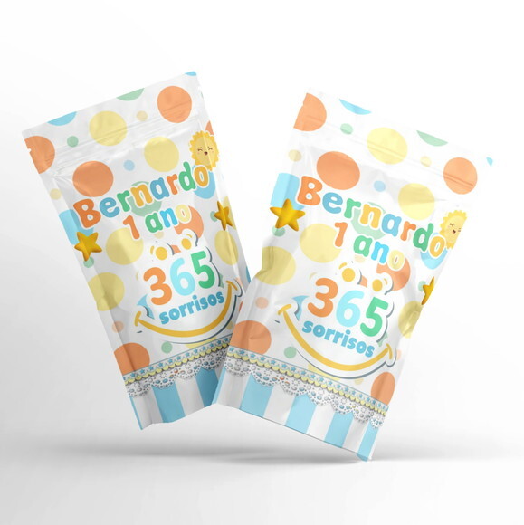 Fini Personalizado 365 Sorrisos no Saquinho Metalizado Zip Lock n