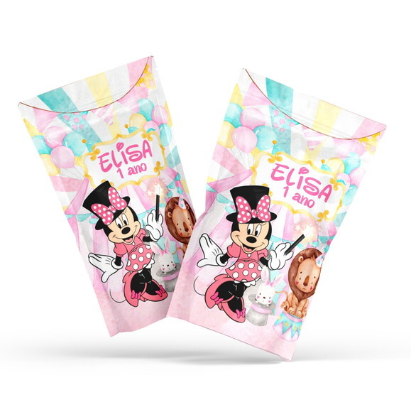 Fini Personalizado Circo da Minnie no Saquinho Metalizado Zip Loc