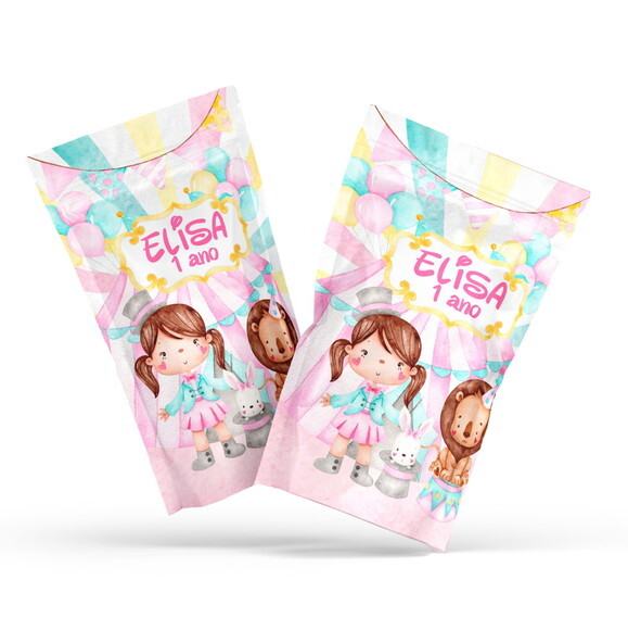 Fini Personalizado Circo Rosa no Saquinho Metalizado Zip Lock no 