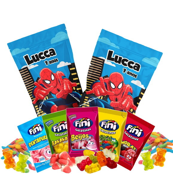 Fini Personalizado Homem Aranha no Saquinho Metalizado Zip Lock n