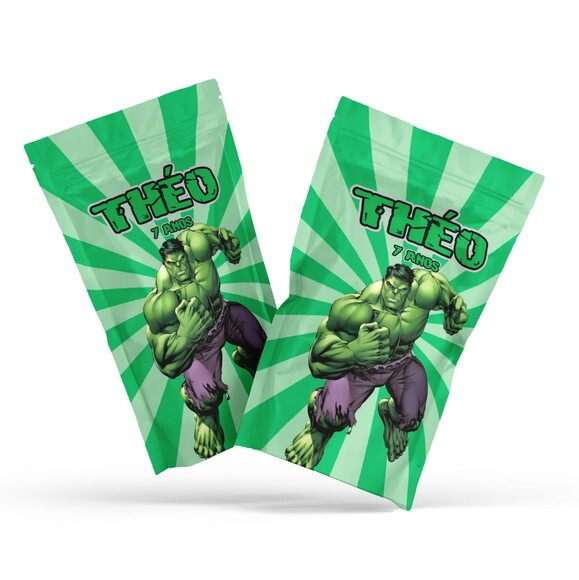 Fini Personalizado Hulk no Saquinho Metalizado Zip Lock no Saquin