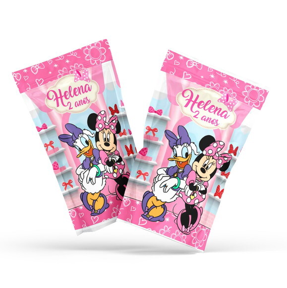 Fini Personalizado Minnie e Margarida no Saquinho Metalizado Zip 