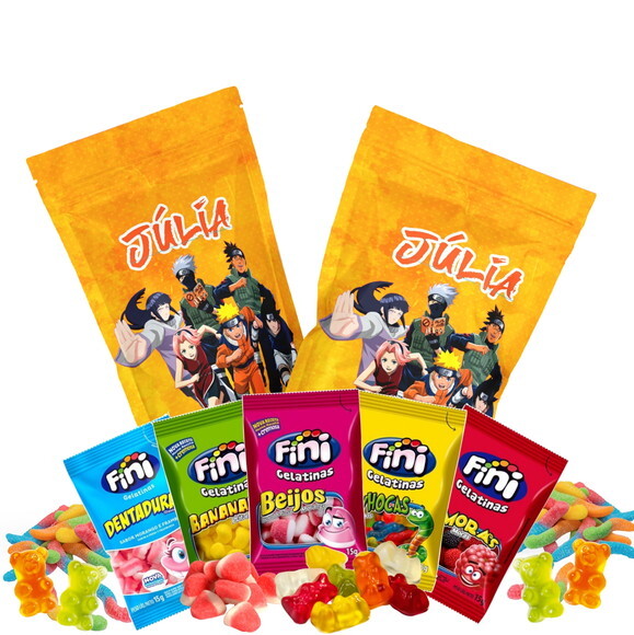 Fini Personalizado Naruto no Saquinho Metalizado Zip Lock no Saqu