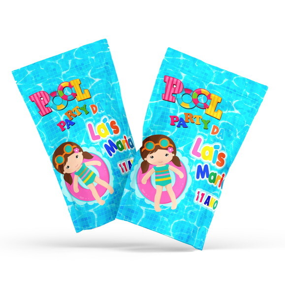Fini Personalizado Pool Party Menina no Saquinho Metalizado Zip L