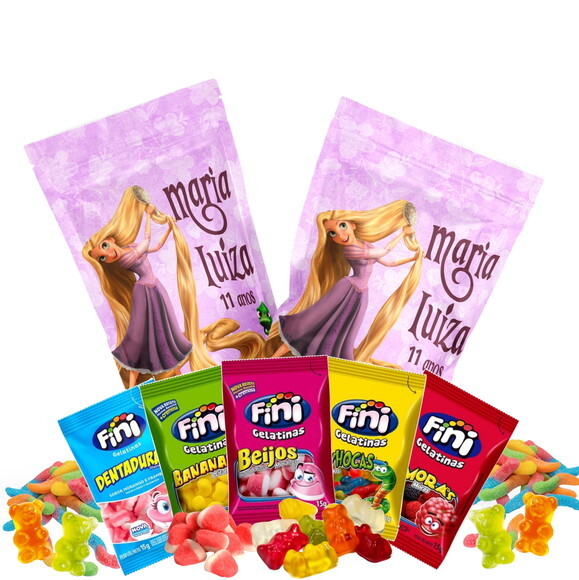 Fini Personalizado Rapunzel no Saquinho Metalizado Zip Lock no Sa