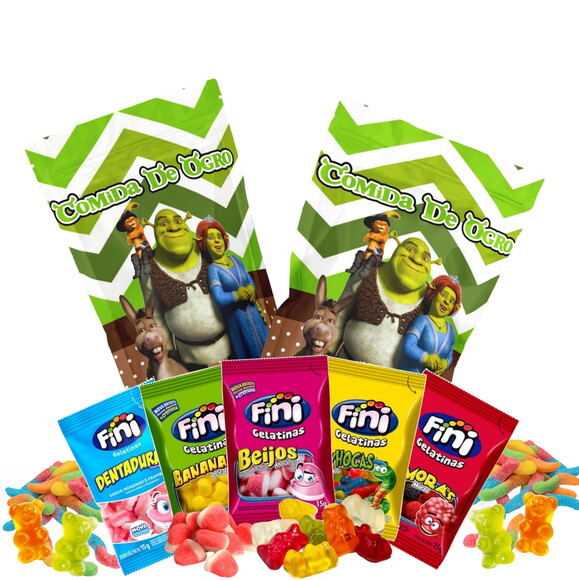 Fini Personalizado Shrek no Saquinho Metalizado Zip Lock no Saqui