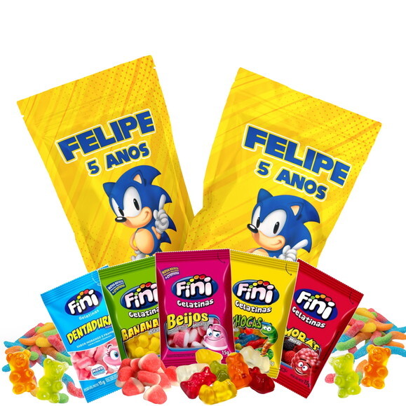 Fini Personalizado Sonic no Saquinho Metalizado Zip Lock no Saqui