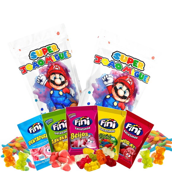 Fini Personalizado Super Mario no Saquinho Metalizado Zip Lock no