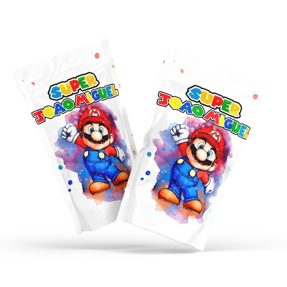 Fini Personalizado Super Mario no Saquinho Metalizado Zip Lock no