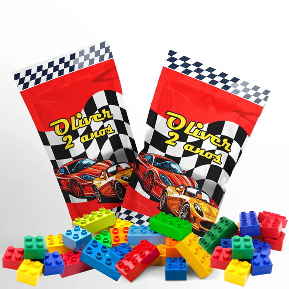 Blocos de Montar Carros no Saquinho Metalizado Zip Lock no Saquin