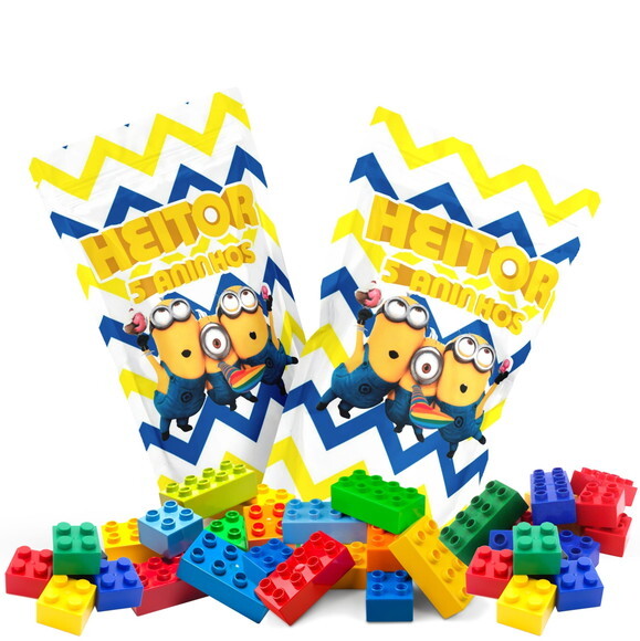 Blocos de Montar Minions no Saquinho Metalizado no Saquinho Perso