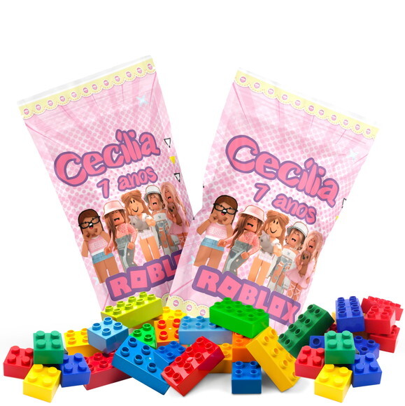 Blocos de Montar Roblox Rosa no Saquinho Metalizado no Saquinho P
