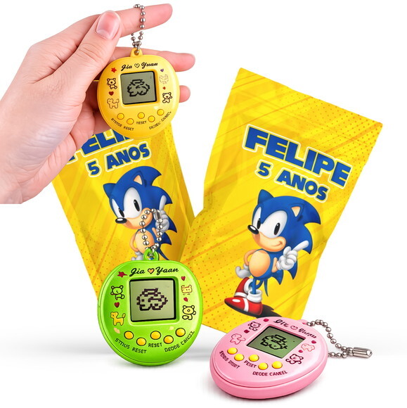 Tamagotchi Sonic |  no Zip Metalizado no Saquinho Personalizado |