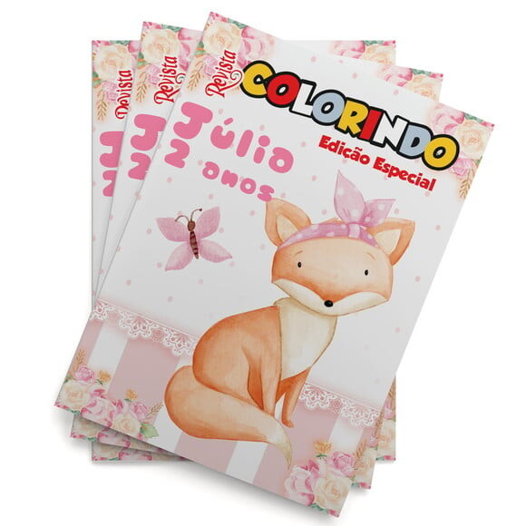 Livro de Colorir Raposinha Rosa Menina Tam 14x10 cm | Lembrancinh
