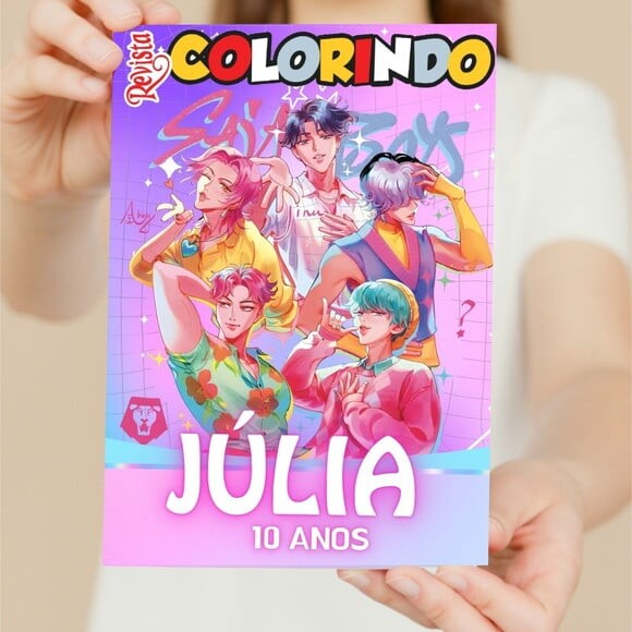 Livro de Colorir Saja Boys Kpop Personalizada 15x21 cm | Lembranc