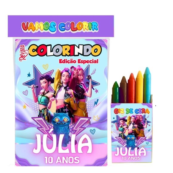 Kit Colorir com Giz  Guerreiras do Kpop 14x10cm | Lembrancinha Fe