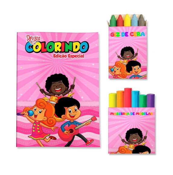 Kit Colorir com Giz e Massinha 3 Palavrinhas | Lembrancinha Festa
