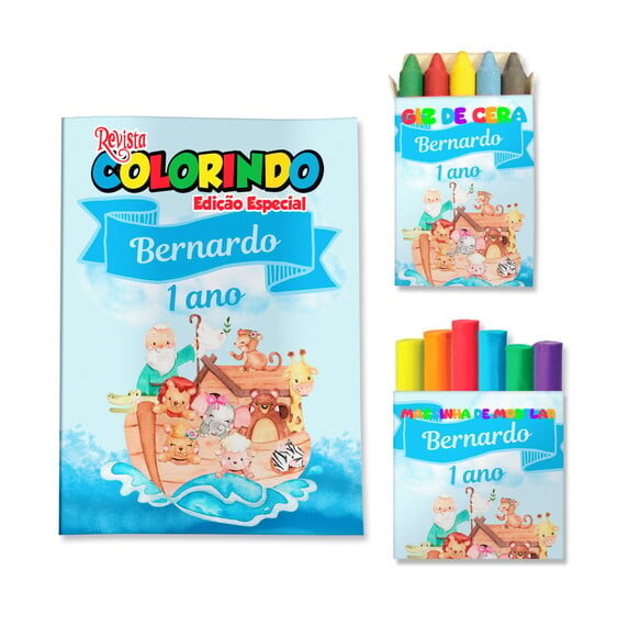 Kit Colorir com Giz e Massinha Arca de Noé | Lembrancinha Festa 
