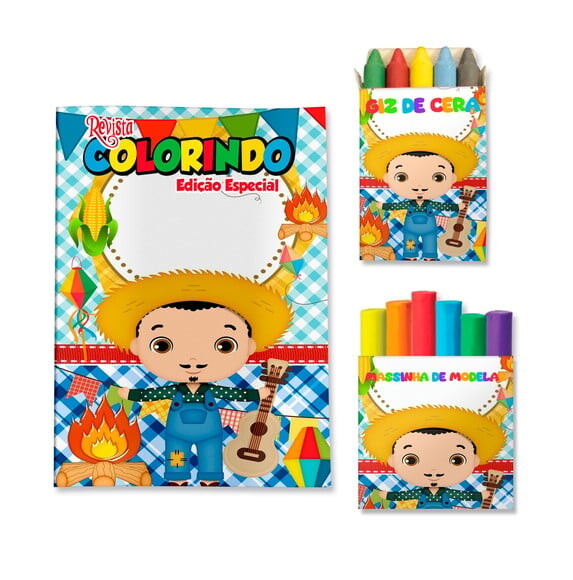 Kit Colorir com Giz e Massinha Arraiá Festa Junina Menino | Lemb