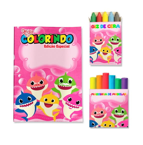 Kit Colorir com Giz e Massinha Baby Shark | Lembrancinha Festa In