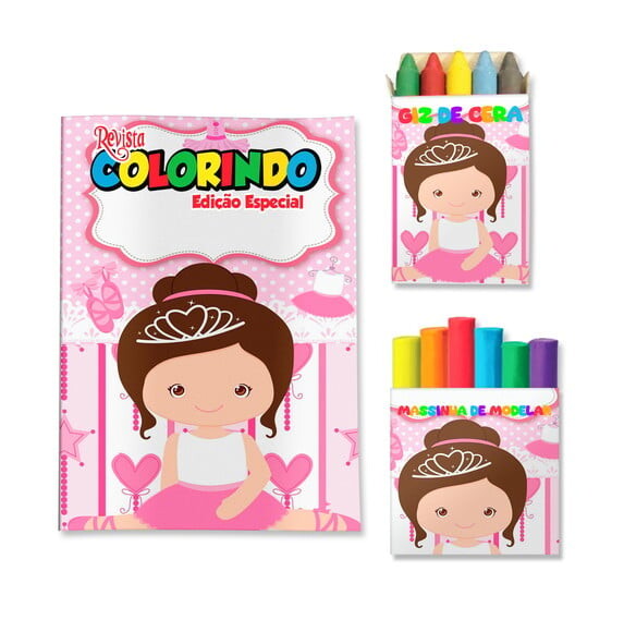 Kit Colorir com Giz e Massinha Bailarina | Lembrancinha Festa Inf