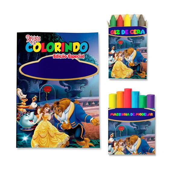 Kit Colorir com Giz e Massinha Bela e a Fera | Lembrancinha Festa